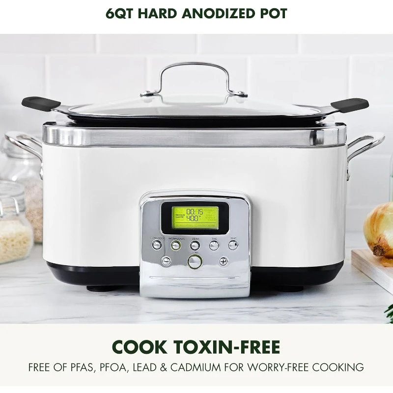 Elite 8 - in -1 Programmable 6QT Electric Slow Cooker  Ceramic Nonstick Multi-Cooker, Sear, Sauté/Brown, Steam Basket, Roast,