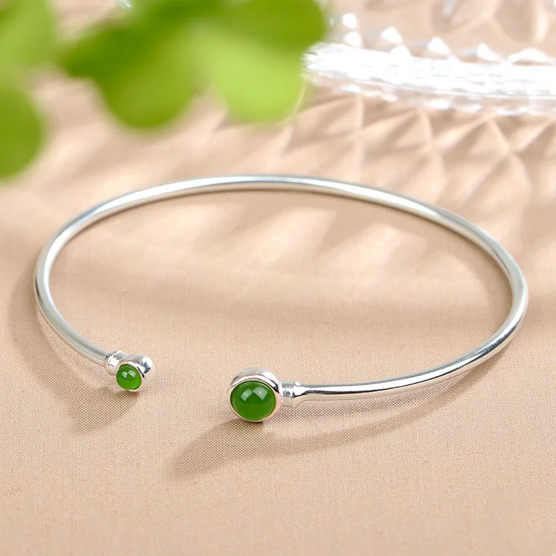 S925 Sterling Silver Inlaid Hetian Jade Hundred Pagoda Style Bracelet Jewelry Various Styles