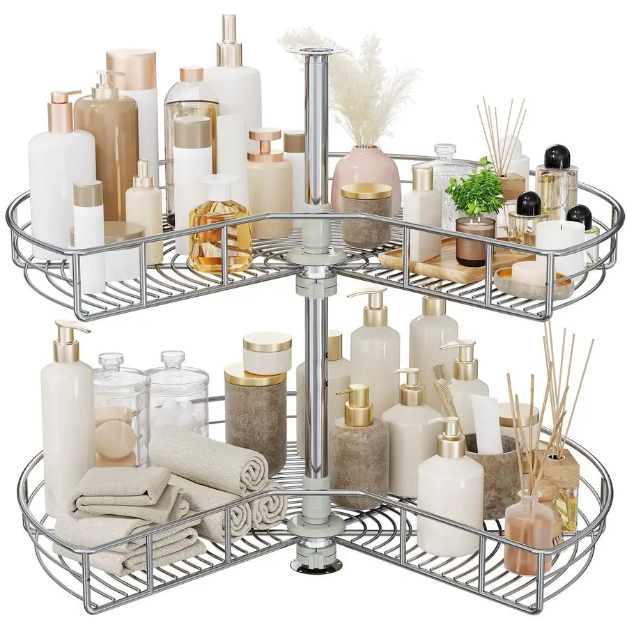 

28 Kidney 2Tier Lazy Susan Telescoping Mount Corner Cabinet Organizer with PieShelf Design, for Bathroom,Kitchen Cabinet Blind