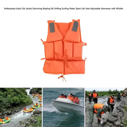 Imagen 1 del producto Chaleco salvavidas de pesca, chaleco salvavidas de seguridad para natación con silbato, traje de supervivencia de poliéster, chaqueta de flotabilidad para kayak, esquí y conducción