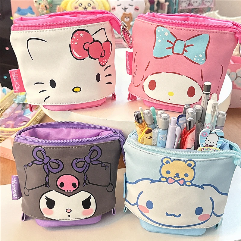 

Cute Hello Kitty Kuromi Anime Canvas Zipper Bag Sanrio Kawaii My Melody Cinnamoroll Large Capacity Student Stationery Pen Bag