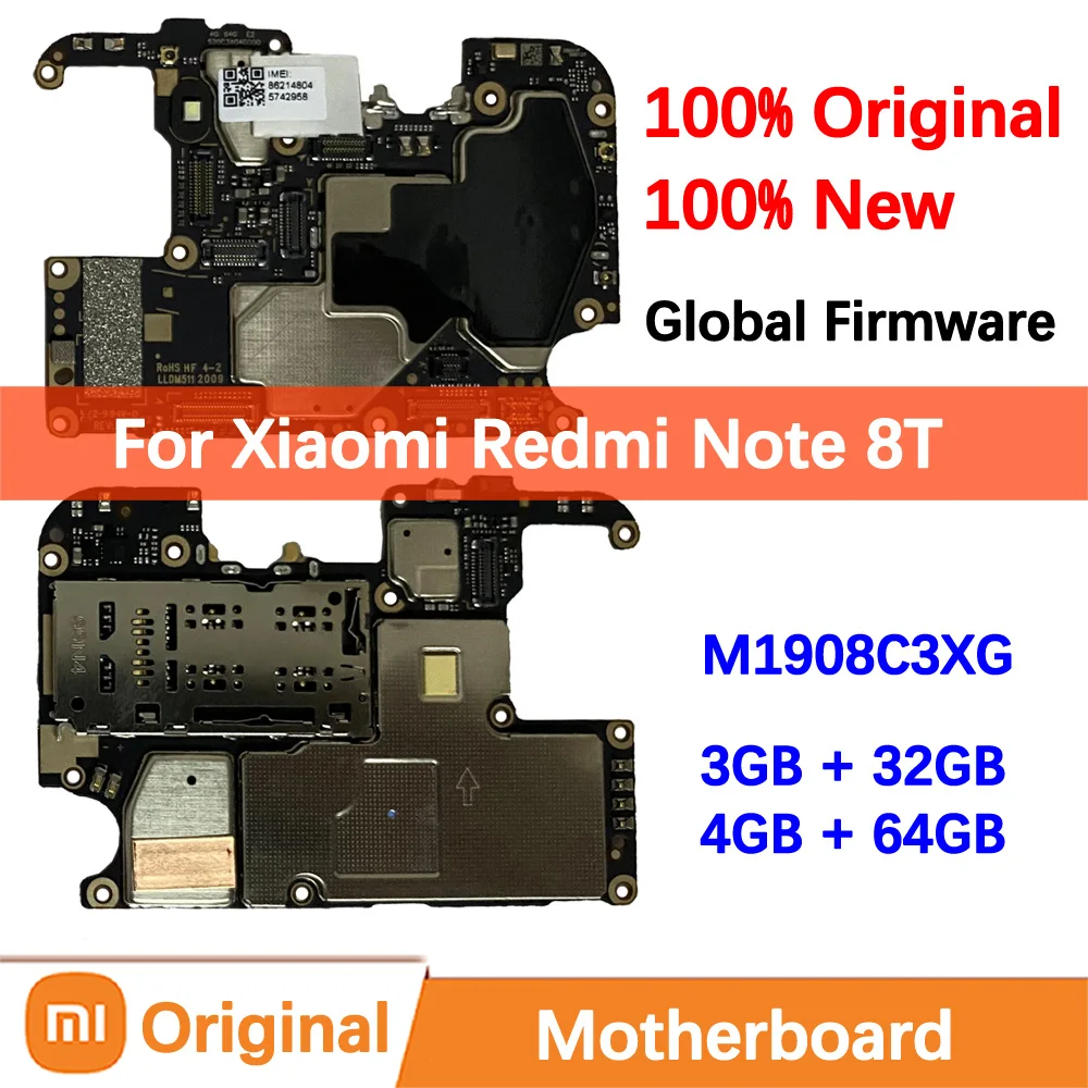 100% Brand New Original Motherboard for Xiaomi Redmi Note 8T Mainboard Logic Circuit Board Plate Global Unlocked Mother board