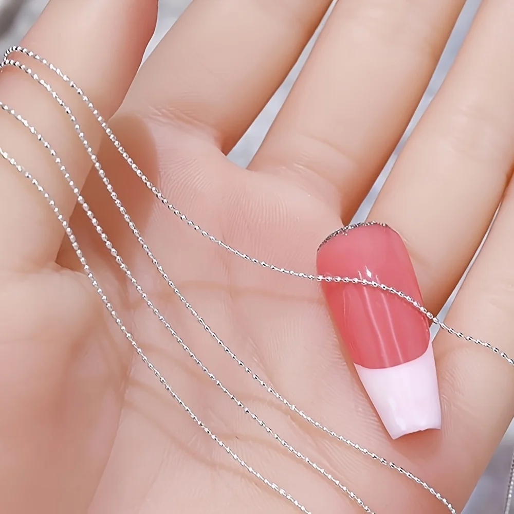 Decoração de arte de unha com corrente de micro contas, corrente de bola de 50 cm de ouro prateado para manicure elegante, acessório de unha inodoro, para pés de mão