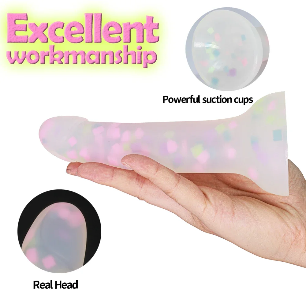 Cute Jelly Soft Dildo Female G-spot Masturbator Anal Butt Plug Adult Sex Toys Suction Cup for Women Beginner Silicone Luminous