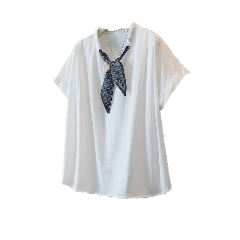 Plus-size women's spring and summer solid color casual beret collar with inner and outer wear V-neck short-sleeve T-shirt