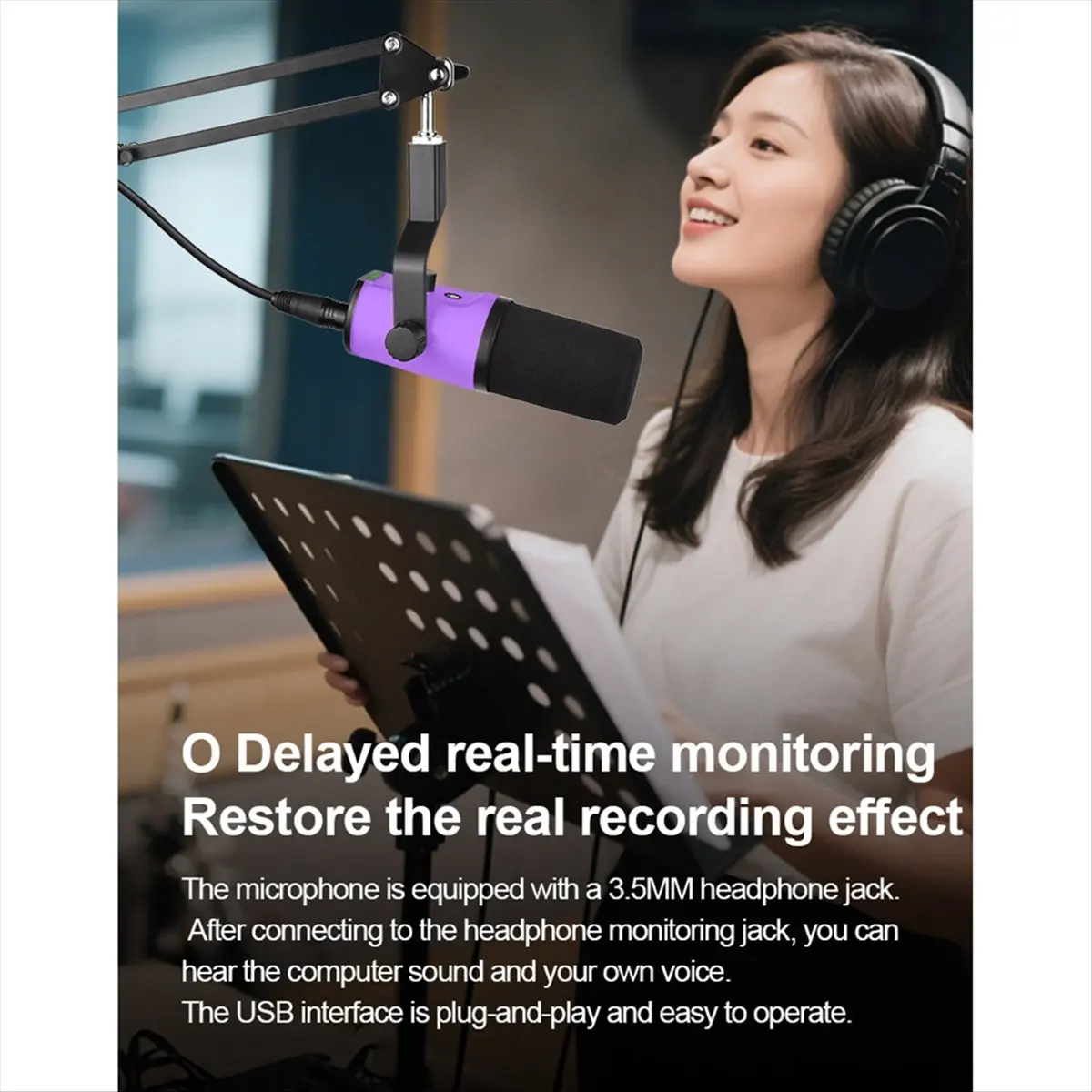 828 Dual Mode XLR/USB Dynamic Microphone with Headphone Jack/RGB/Arm Stand for Podcasting Recording Gaming Live Streaming