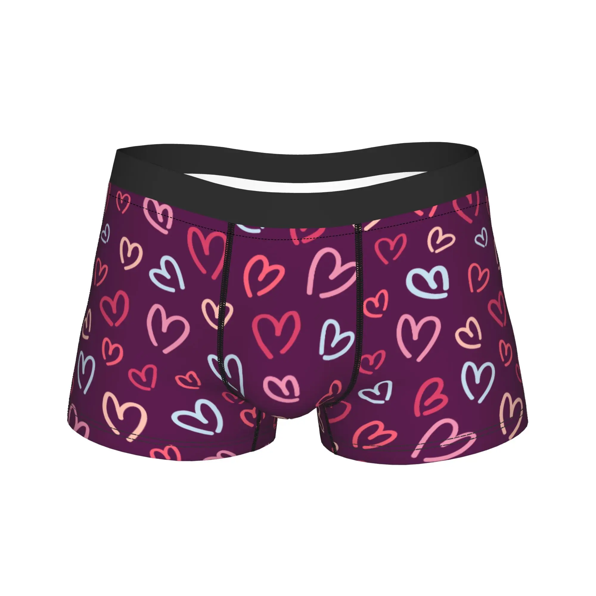 Men's Love Heart Pattern Long Underwear Valentine's Day Funny Boxer Briefs Shorts Panties Male Soft Underpants M-XXL
