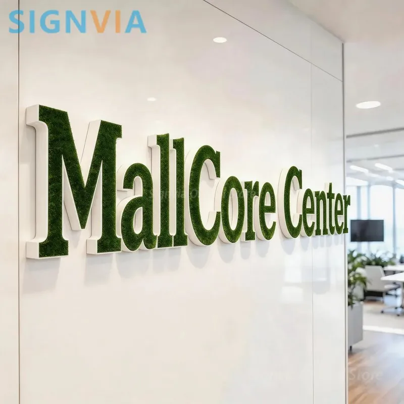 Custom MallCore Center Moss Logo Sign, Moss Wall Decor, Moss Letters Signage for Commercial Business Office