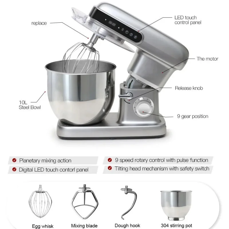 

Birui Customized 10L Commercial Blender Touch Control Planetary Electric Food Mixer Carbon Steel Blades 1300-2200W Plastic