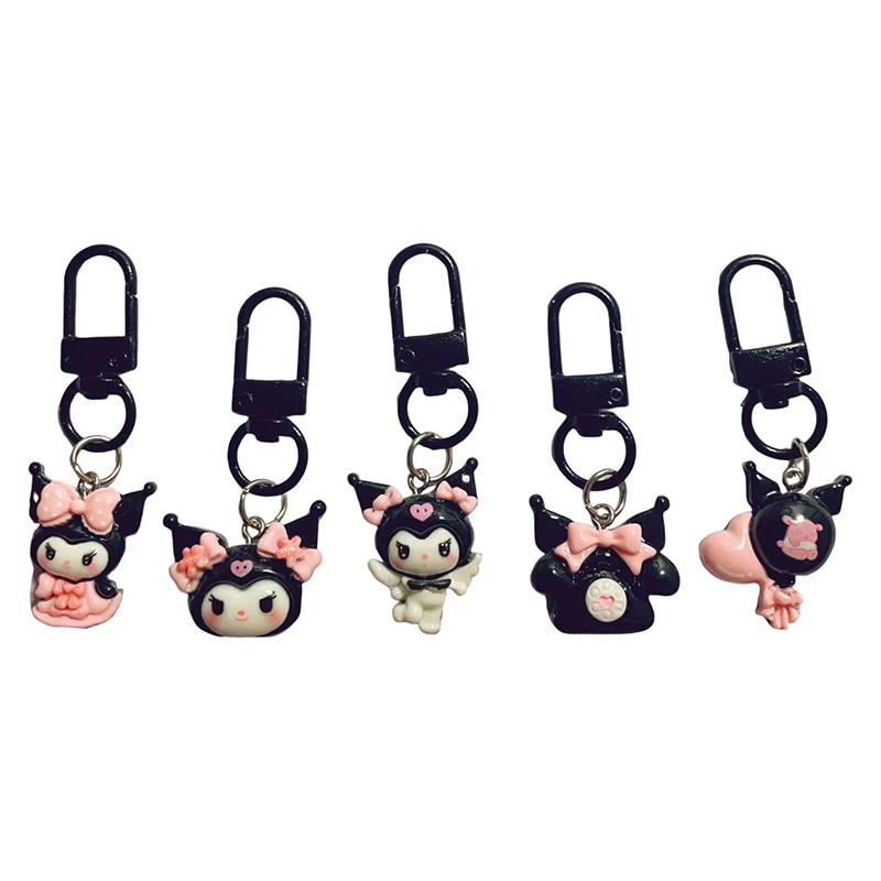 Schattige Sanrio Black Kuromi Serie Sleutelhanger Cartoon Hars Bowtie Kuromi Hanger Sleutelhanger Bedels Rugzak Decora Tas Accessoires Cadeau