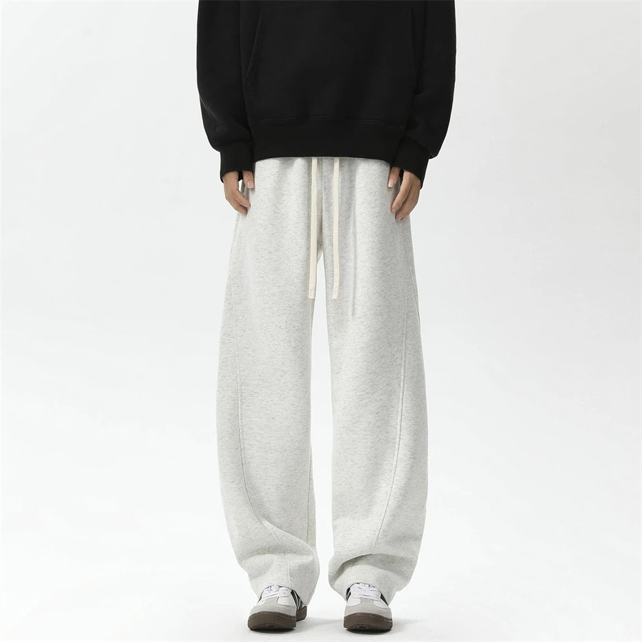 ผู้ชายกางเกงผ้าฝ้ายกางเกงบุรุษสีทึบ Hip Hop Sweatpants หลวมสบายๆตรงกางเกงขากว้าง Streetwear Mens เสื้อผ้า