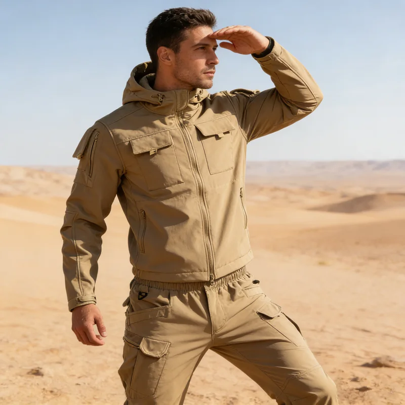 

2026 Winter Outdoor Two Styles Shark Skin Soft Shell Waterproof Warm Jacket Hiking Hunting Fleece Lining Tactical Set