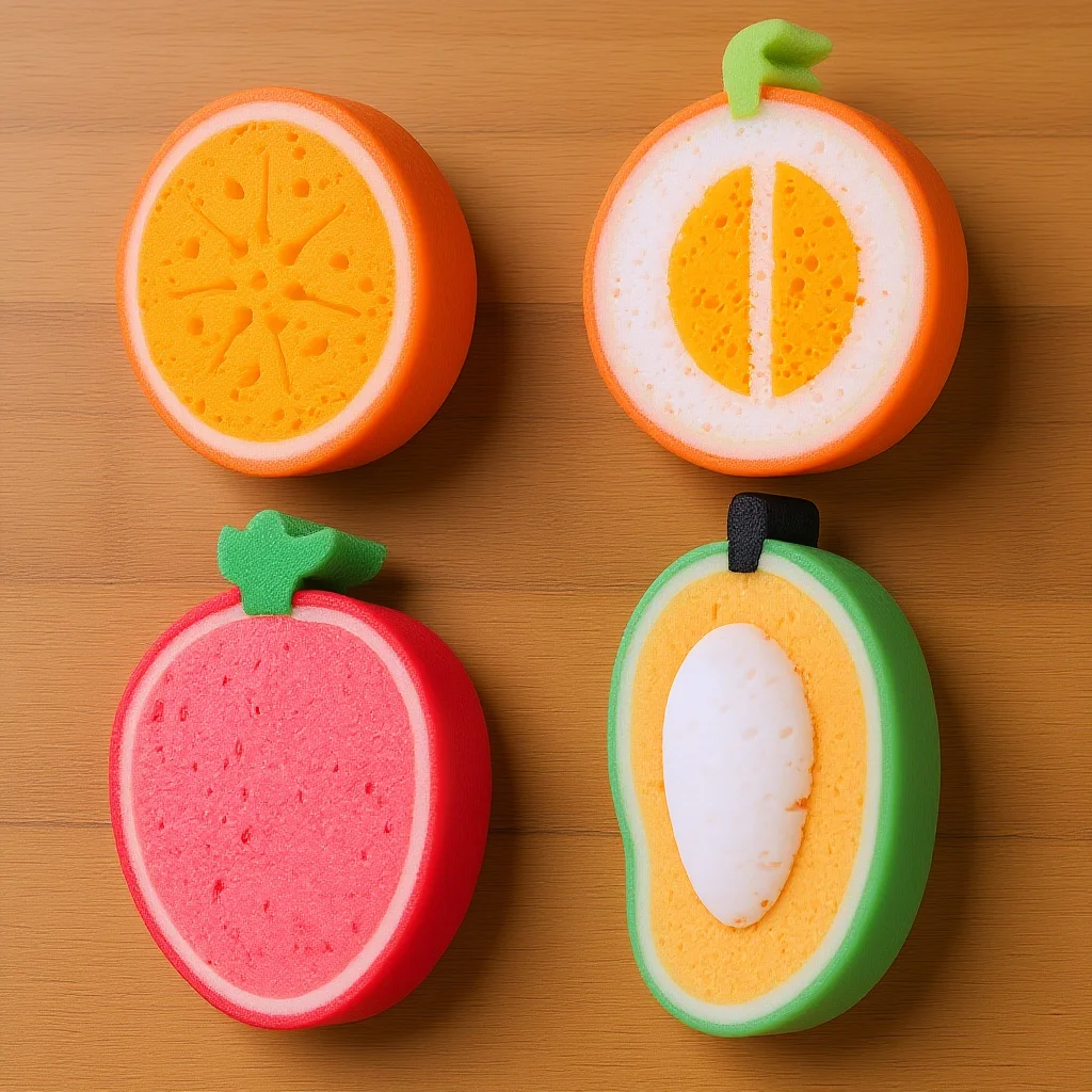 

Bath Sponge for 4pcs Fruit Shaped Shower Sponge Cute Body Wash Scrubber Cleaning Sponge Body Scrubbers