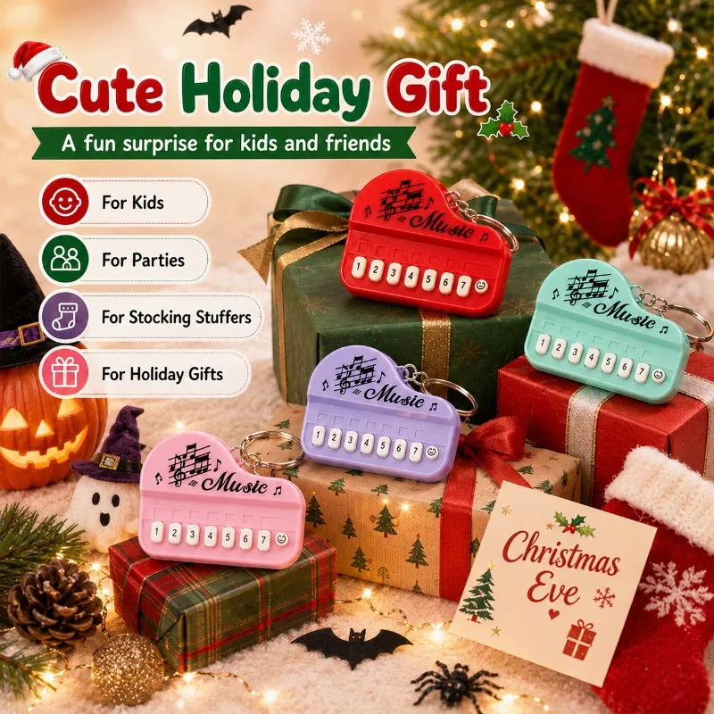 Glowing Music‑Playing Mini Electronic Piano Keychain Pendant Creative Portable Sound Output Hanging Ornament