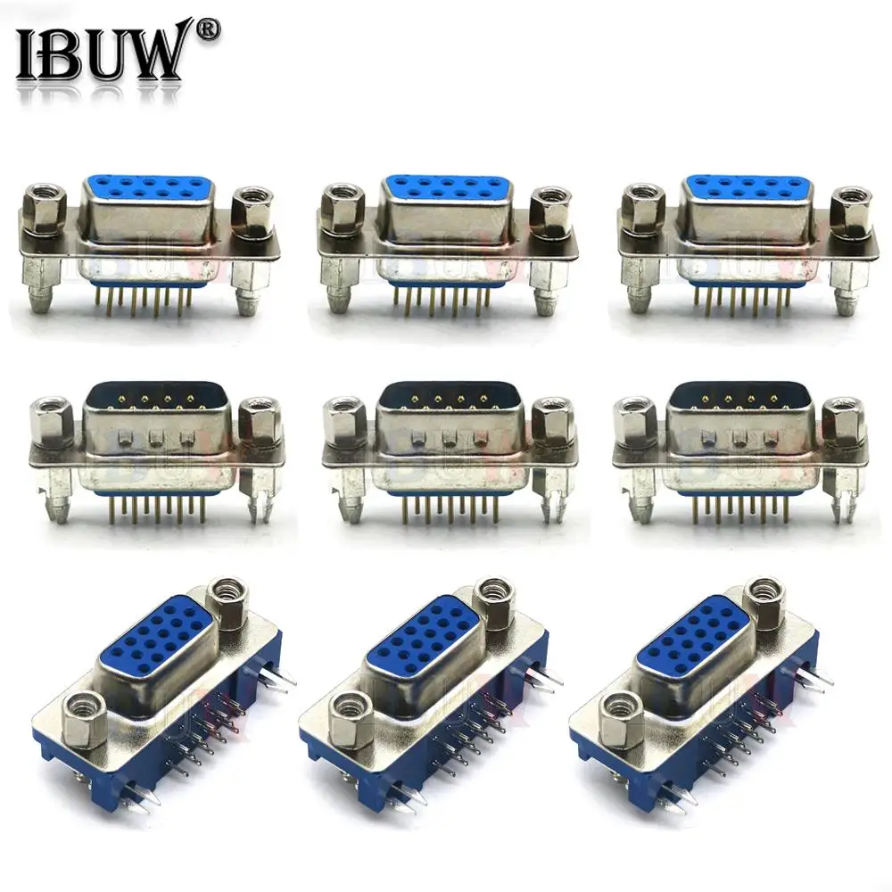 

5PCS Connector Socket DB9 DB15 RS232 Harpoon Male Female With Set Screw Post 3.08 Bent Three-row Connector Socket VGA Interface
