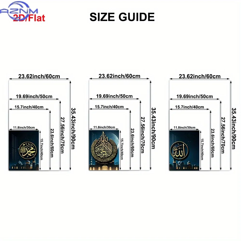 [Open ]2D Flat 3pcs, 2D Frameless Canvas Paintings, Three Pieces of Living Room Decor, 3 Unframed Arab-Style Wall Art Canvas P