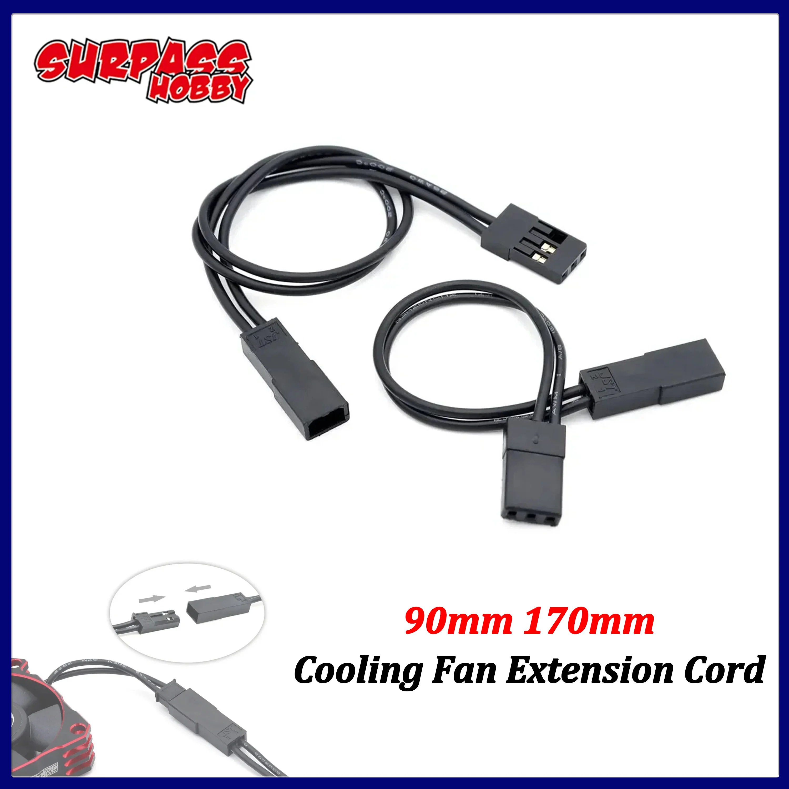 Cabo Extensor de Ventilador de 90mm 170mm, Fio de Silicone 26AWG, Conector JST 2P para Plugue JR 3P para ESC, Carro RC, Caminhão, Avião, Barco, Peças de Brinquedo