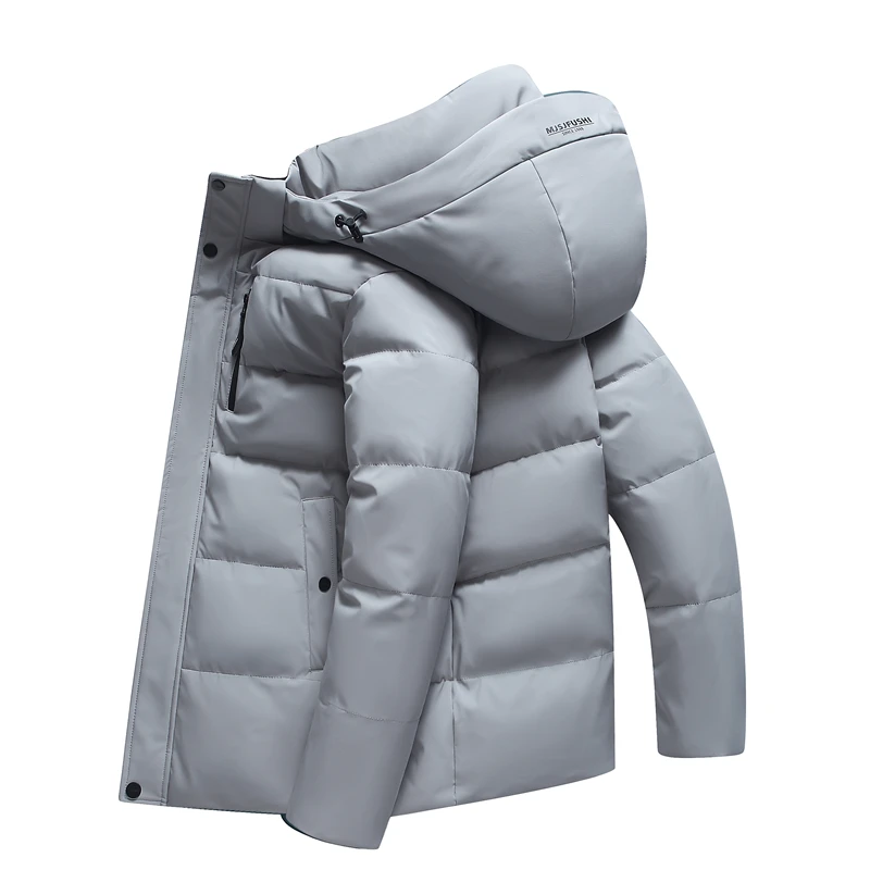 

2024 Fashion Quality Men Camping Down Coats Hooded Windproof Outerwear Thicken Warm Down Jackets Outdoor Solid Color All-match