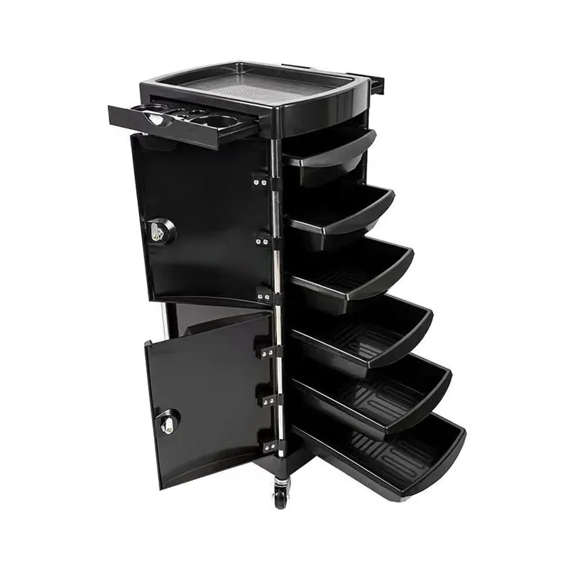 عربة صالون الشعر البلاستيكية PP، عربة أدوات متعددة الوظائف لصالون الحلاقة، عربة من ست طبقات مع قفل باب #1