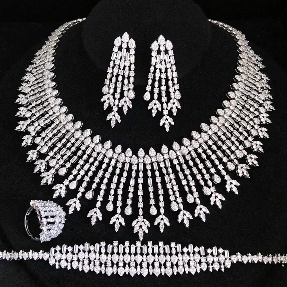 Famous Brand 4PC Yellow CZ Luxury African Jewelry Set For Women Wedding Party Zircon Crystal Dubai Bridal Jewelry Set Gift