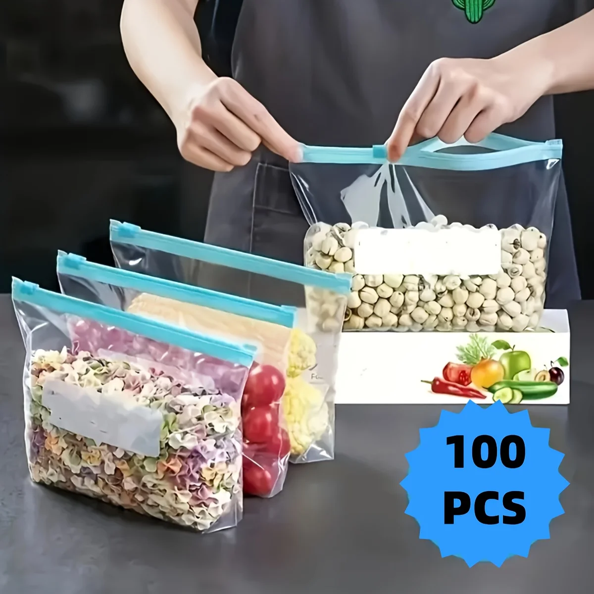 

100 pcs, with two specifications, zipper fresh-keeping bags, food classification storage bags, food fresh-keeping se
