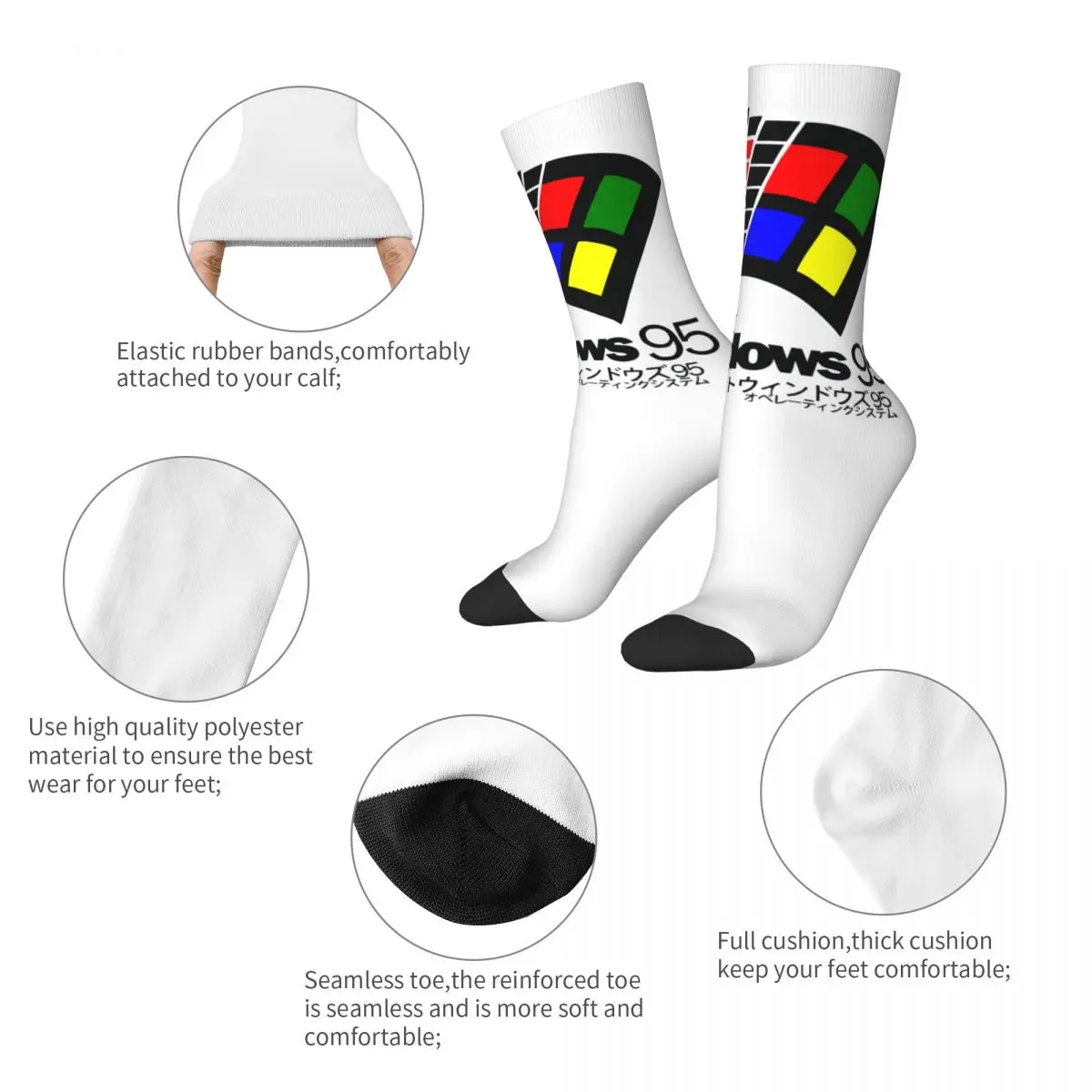 Windows 95-Strümpfe, Computer-Logo-Design, Gothic-Socken, Frühlings-Anti-Rutsch-Socken, Paar Socken in Outdoor-Qualität