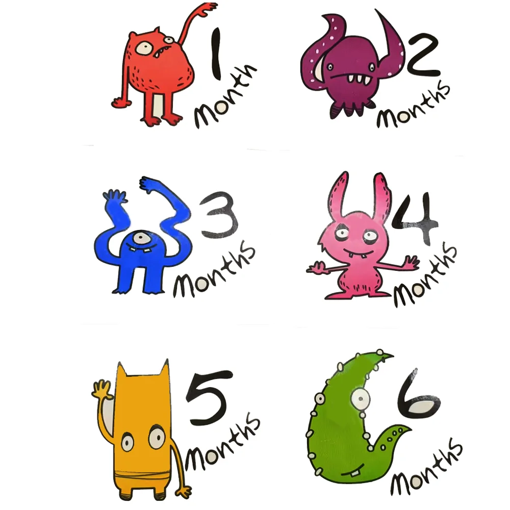 

12Pcs Month Sticker 4Inch Baby Memorial Birth Monthly Kids Commemorative Monster Professional Photography