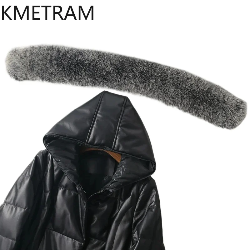 Veste en cuir véritable femmes à capuche épaissie doudoune pour femmes 2025 hiver mi-longue vers le bas manteaux col de fourrure de renard Jaqueta