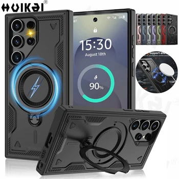 Fall Für Samsung Galaxy S25 Ultra S24 S23 A55 A16 A15 S24 FE Magnetische MagSafe Upgrade Drehbare Stand Schutz Kickstand Abdeckung