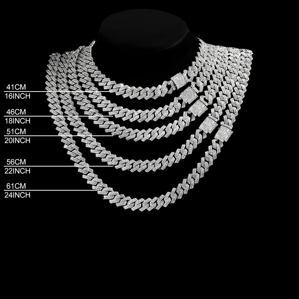 2Pcs Golden Cross Necklace Prong Cuban Link Chain for Women Men Iced Out Full Rhinestone 14MM Hiphop Cuban Necklace Set Jewelry