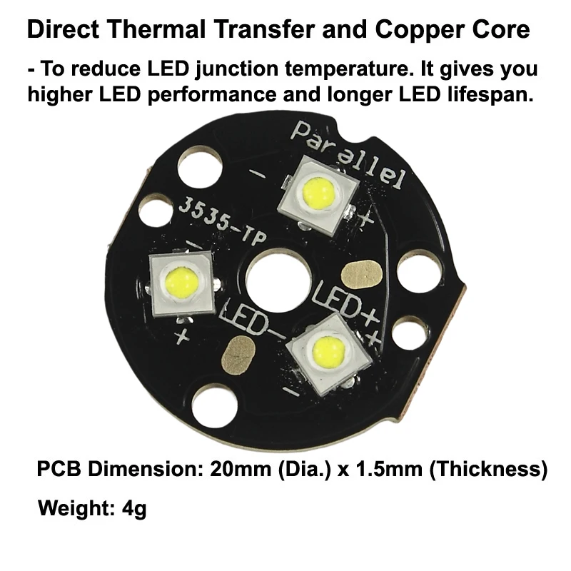 Triple Luminus SST-12 6500K 5000K 4000K 3000K SMD 3535 LED Emitter on 20mm DTP Copper MCPCB Parallel with Optics