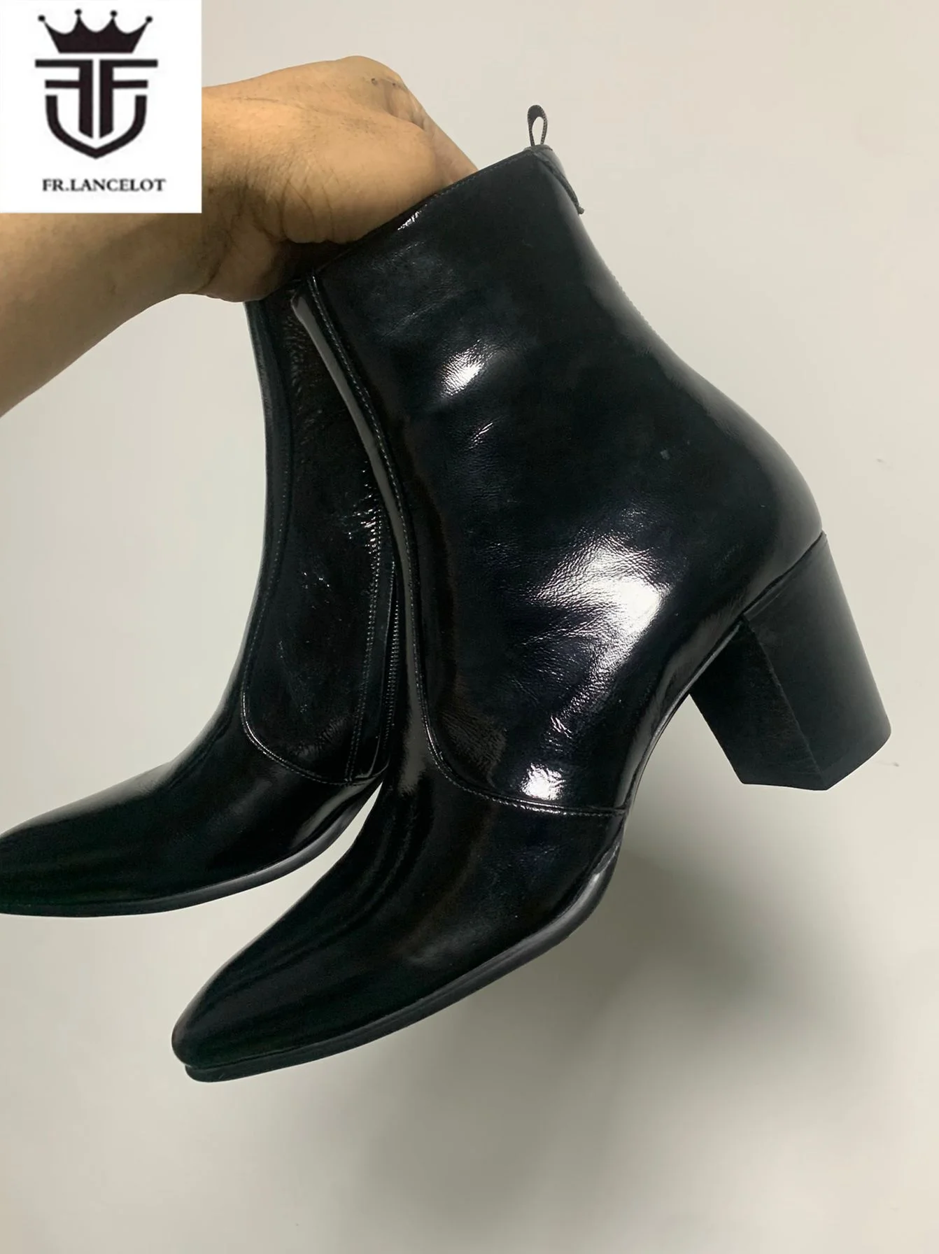 2024 New Patent Leather Men Boots Style Pointed toe Booties Super High Heels Sexy Man Black Shinny Leather Party Shoes Male