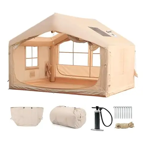 Tenda gonfiabile per campeggio - Tenda gonfiabile con installazione ultra rapida per 6-8 persone, tenda gonfiabile per 4 stagioni con piedi quadrati da 80.73 con stufa