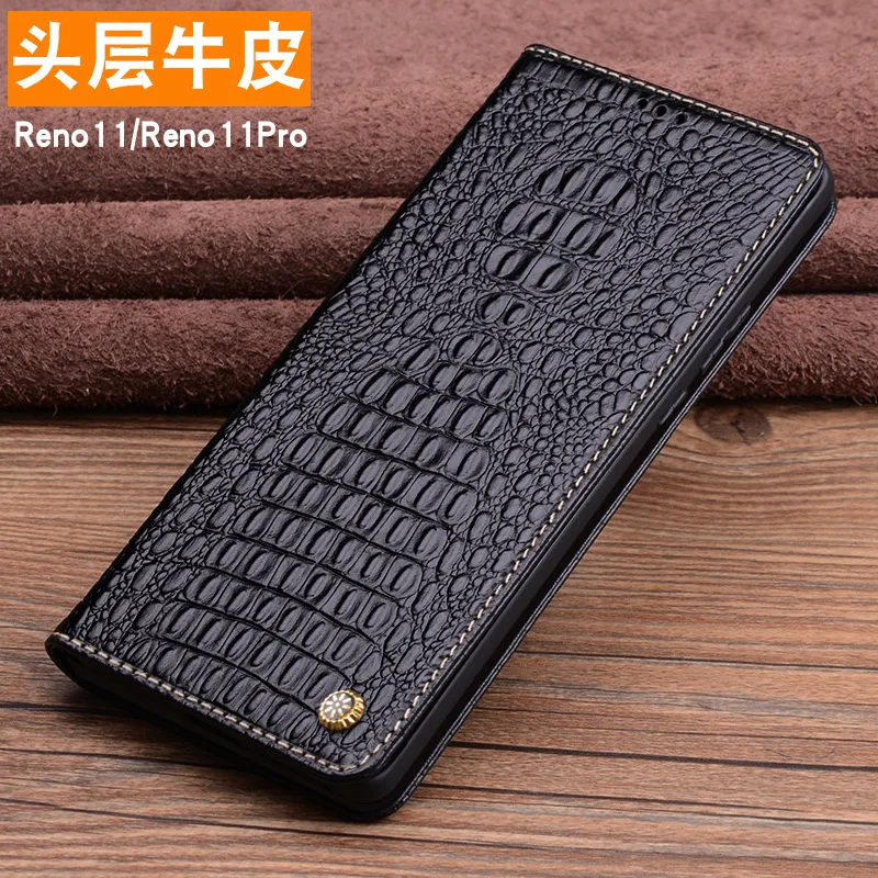 

Wobiloo Luxury Genuine Leather Wallet Cover Business Phone Case For Oppo Reno 12 11 10 Pro + Cover Credit Card Money Slot Holste