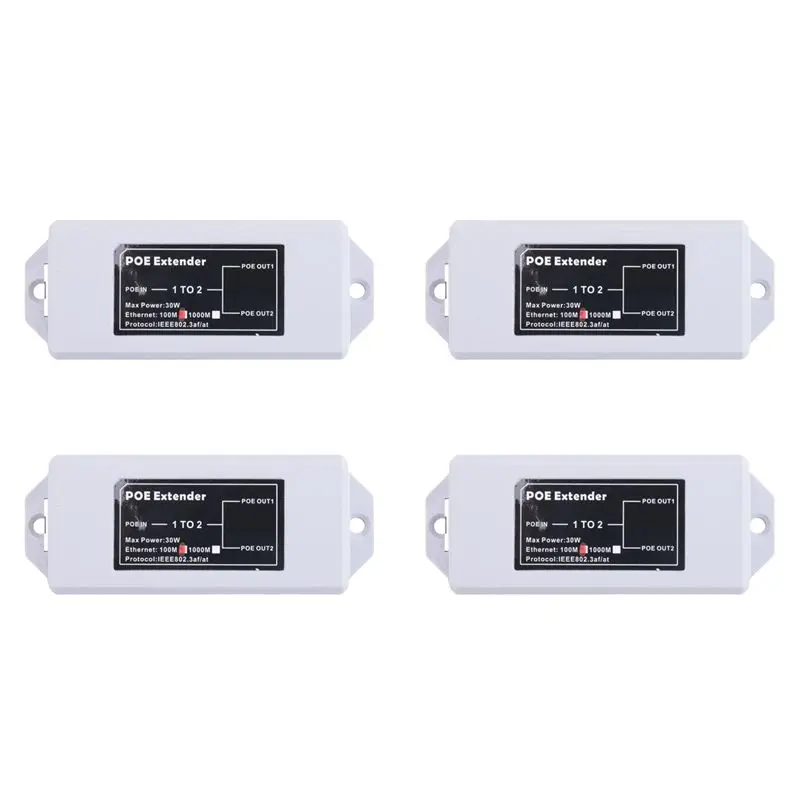 

4X 1 To 2 Port POE Extender 100Mbps IEEE 802.3Af/At Standard 48V For NVR IP Camera POE Extend 100 Meter For POE Range