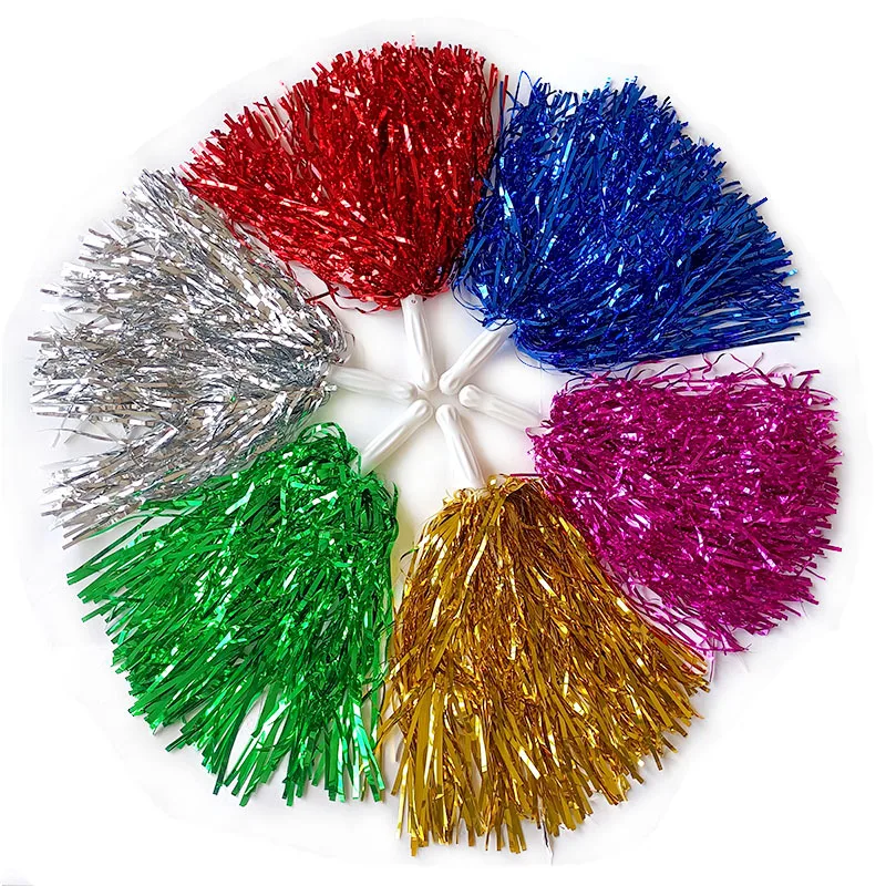 1Pc Cheerleader Pompon per Bambini Adulti Non-Sbiadimento Metallico Streamer Pompon Cheerleader Mano Fiori Danza Sport di squadra