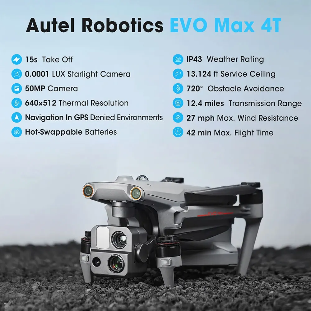 2024 New Autel Remote Control Robotic EVO Max 4T 8K Drone with Smart Controller V3 20KM FCC Aircraft Battery 8070mAh