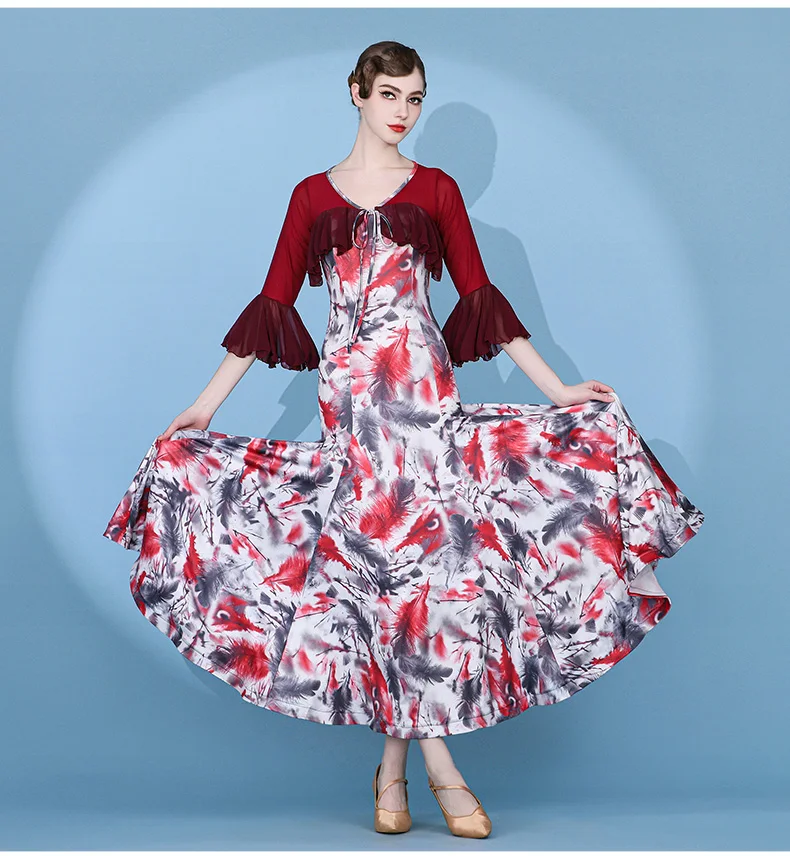 Nieuwe Nationale Standaard Wals Vriendschap Dans Moderne Dans Rok Professionele Competitie Prestaties Jurk Grote Swing Jurk