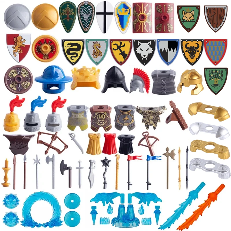 Medieval Building Block Castle Soldier Parts Military Armor Shield Printing Accessories MOC Hero Figure Mini Brick Toys for Kids