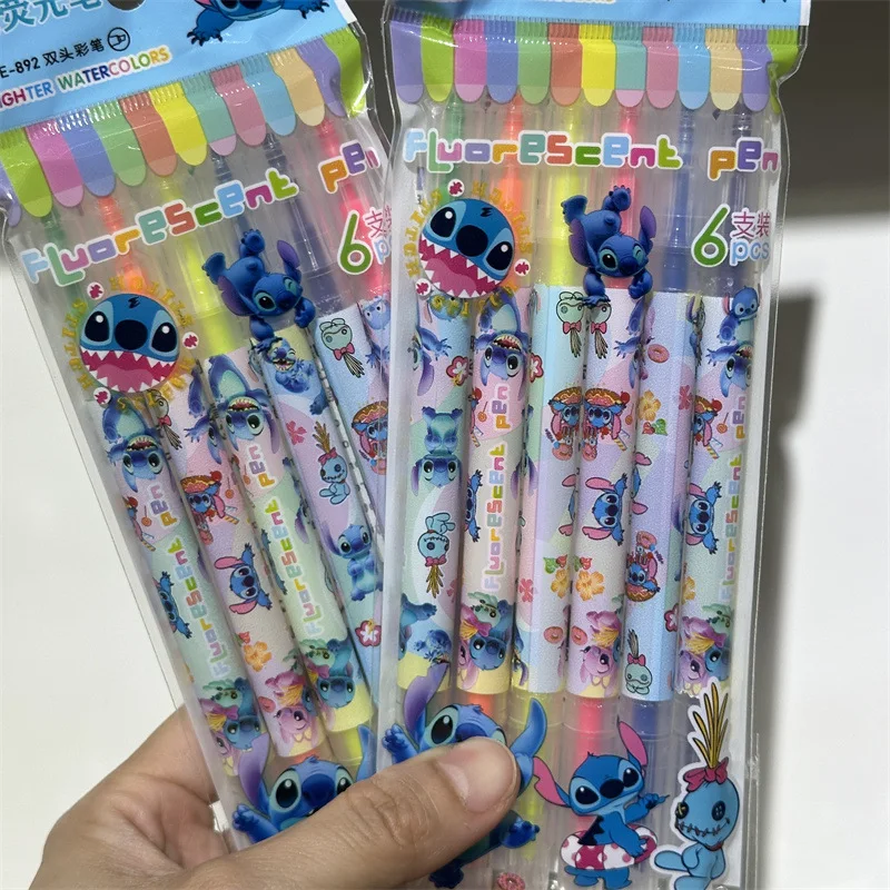 Disney Cartoon Stitch Highlighter Student Note-taking Colorful Doodle Pen Stationery Children's Learning Supplies for Kids Gifts