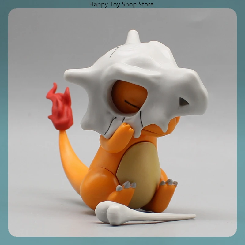 9cm Pokemon Charmander Wear A Cubone Helmet Anime Figure Model Gk Statue Boys Collection Desktop Decoration Ornament Toys Gifts