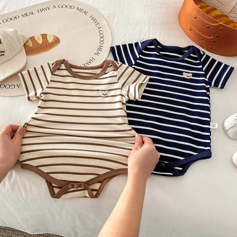 Summer Baby Clothes Cartoon Bear Stripe Jumpsuit for Boys Girls Toddler Infant One-Pieces Onesies Newborn Romper Korean Outfits