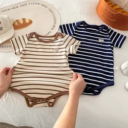 Ropa de verano para bebé, mono a rayas de oso de dibujos animados para niños y niñas, Onesies de una pieza para recién nacidos, trajes Coreanos