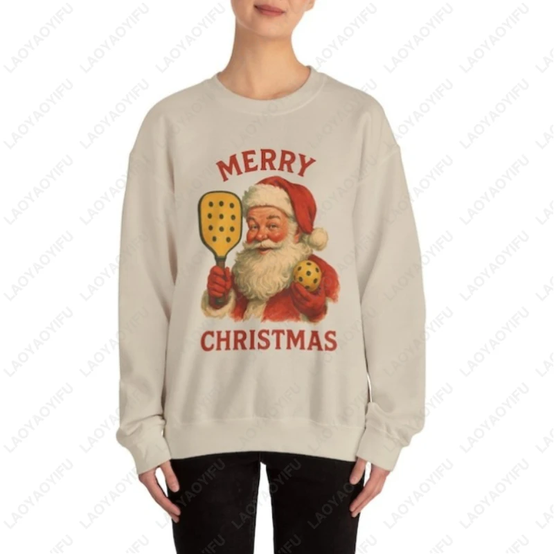 

Vintage Santa with Pickleball Paddle Sweatshirt Merry Christmas Graphic Festival Gift Winter Pullover Funny classics Hoodie