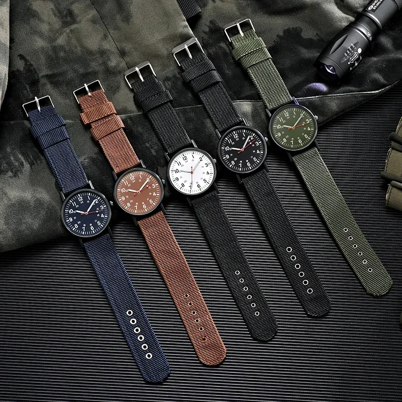 Luminous Men Military Watch Simple Nylon Band Male Army Wrist Watch Quartz Sport Shock Resistant Wristwatches Relogio Masculino