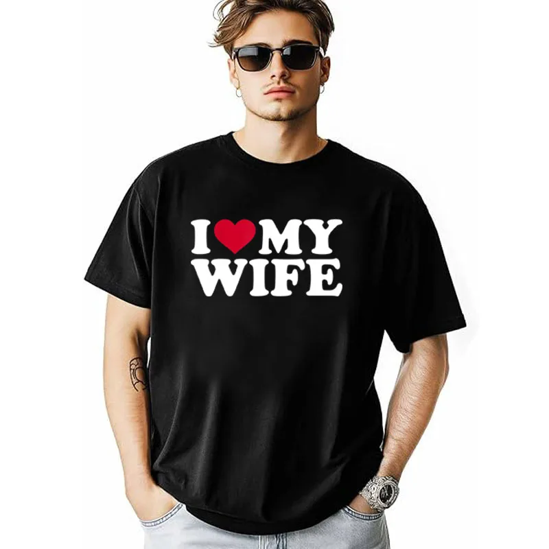 القلب الأحمر أنا أحب زوجتي تي شيرت أنا أحب زوجي ، أنا قلب زوجي قائلا المحملة الأزواج هدايا عيد الحب Y2k القمم