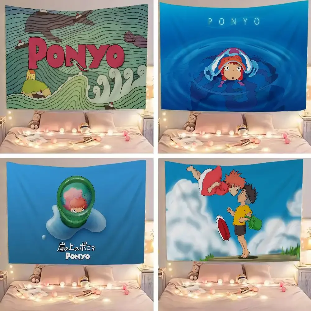 Cyte P-Ponyo Anime On The Cliffes Hängender böhmischer Wandteppich, japanischer Wandteppich, Anime Kawaii Room Decor