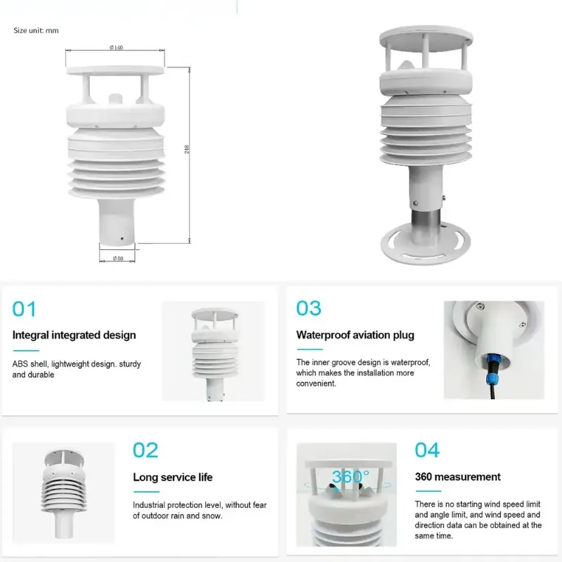 

CE RS485 Compact Weather Station with Temp/Humidity/Pressure/Wind Sensors