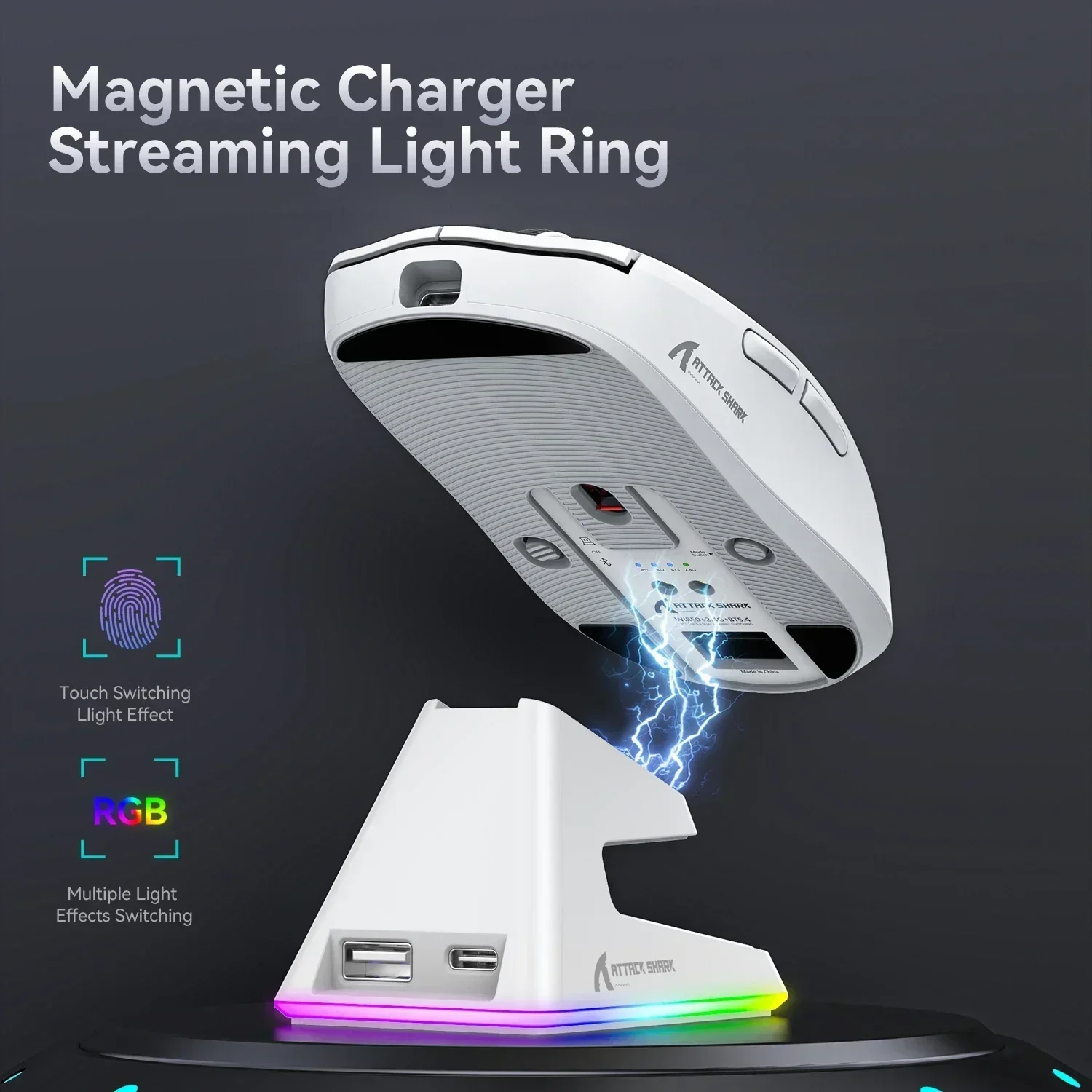 Attack Shark X6 Wireless Bluetooth Mouse PAW3395 26kDPI Three-mode Connected RGB Touch Magnetic Charging Dock Wired Mouse