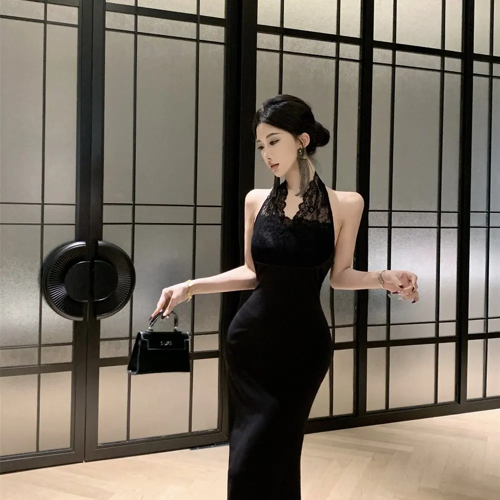 

Ele Bla Lace Off-oulder Long Dr Women's Sexy Bal Gown for Par High Waist Slim Fit Korean Sle Wedding Dr